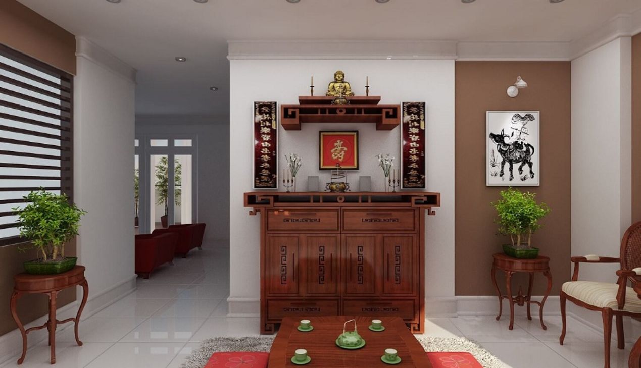 Nội thất phòng khách chung cư có bàn thờ Nội thất phòng khách chung cư có bàn thờ