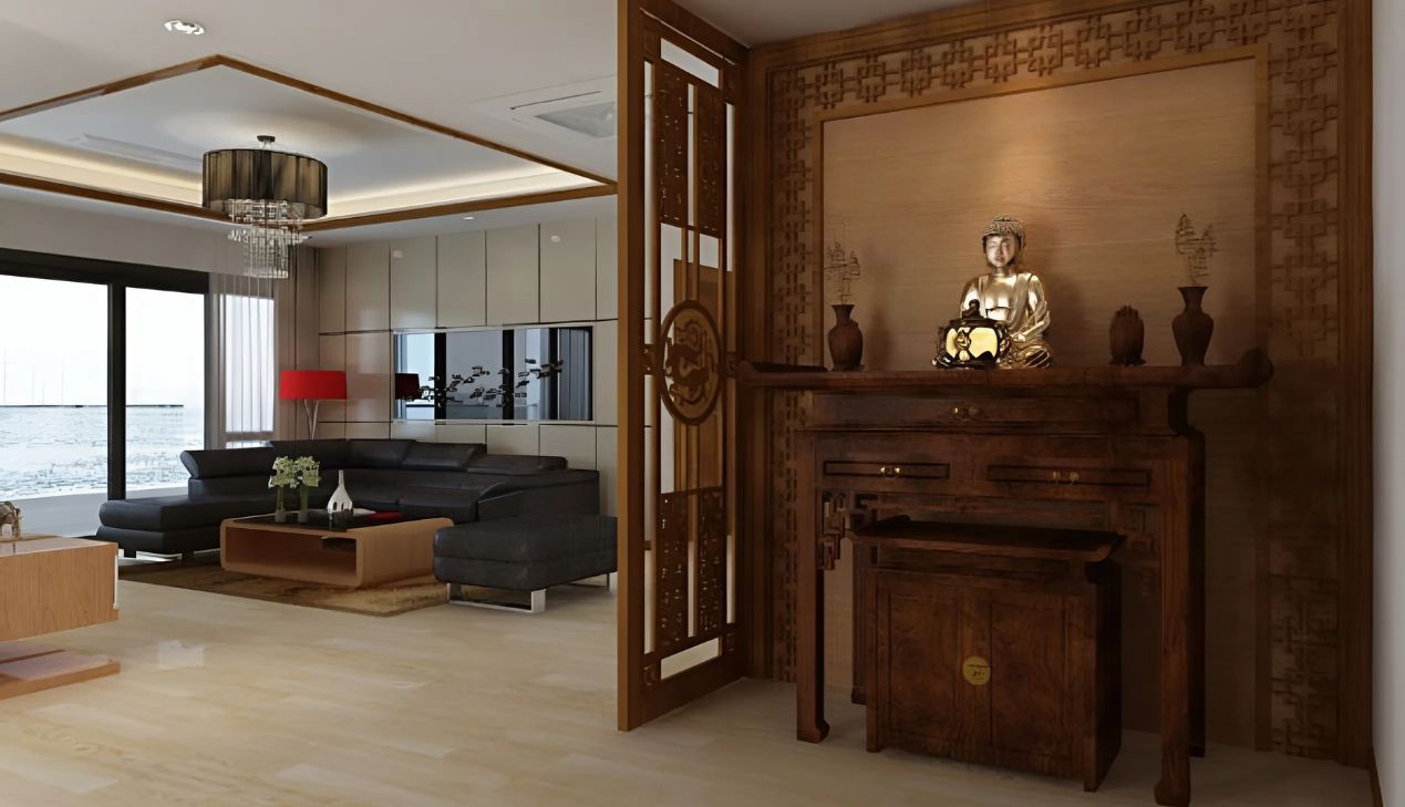 Phòng khách chung cư có bàn thờ Phòng khách chung cư có bàn thờ