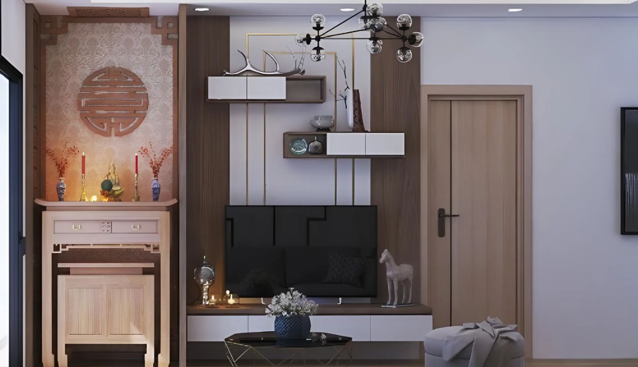 Thiết kế bàn thờ gia tiên trong phòng khách Thiết kế bàn thờ gia tiên trong phòng khách