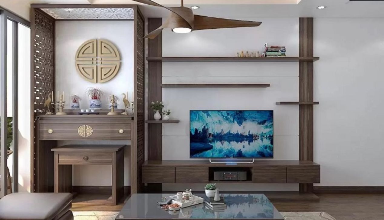 Thiết kế phòng khách chung cư đẹp có bàn thờ Thiết kế phòng khách chung cư đẹp có bàn thờ