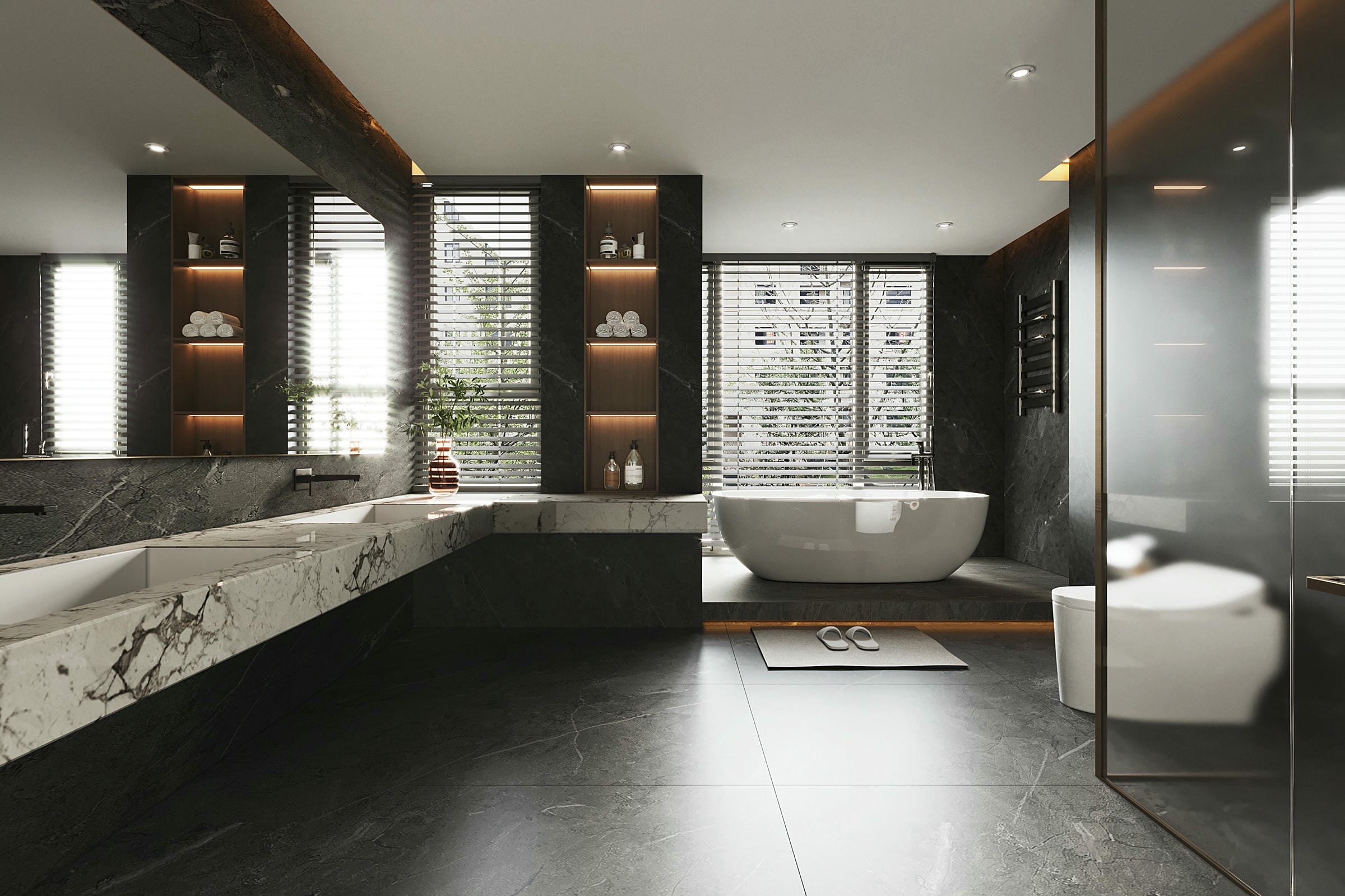 Trang trí nội thất hiện đại phòng tắm nhà mặt tiền 8m
