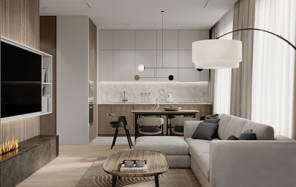 Mẫu phòng khách liền bếp 30m2 đẹp Mẫu phòng khách liền bếp 30m2 đẹp