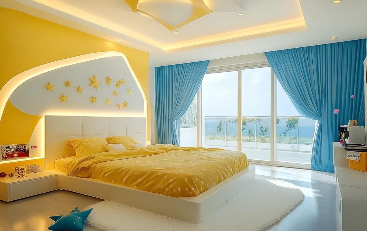 Mẫu phòng ngủ màu vàng dễ thương Mẫu phòng ngủ màu vàng dễ thương