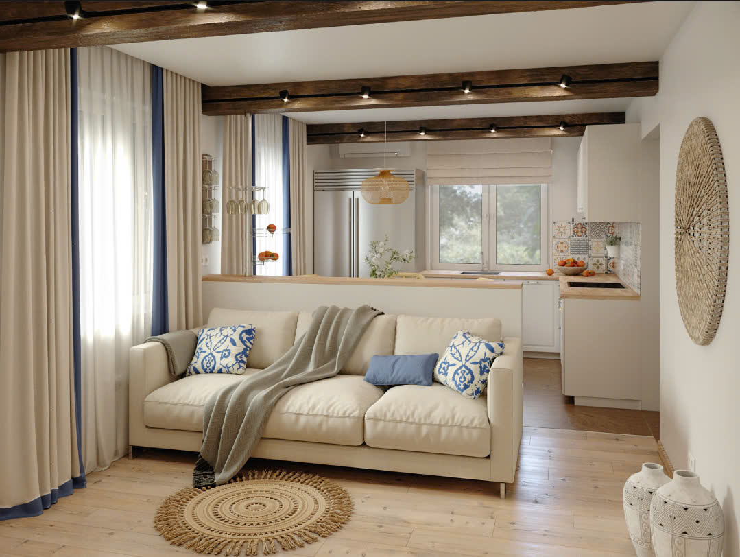 Bố trí phòng khách và bếp chung 30m2 Bố trí phòng khách và bếp chung 30m2
