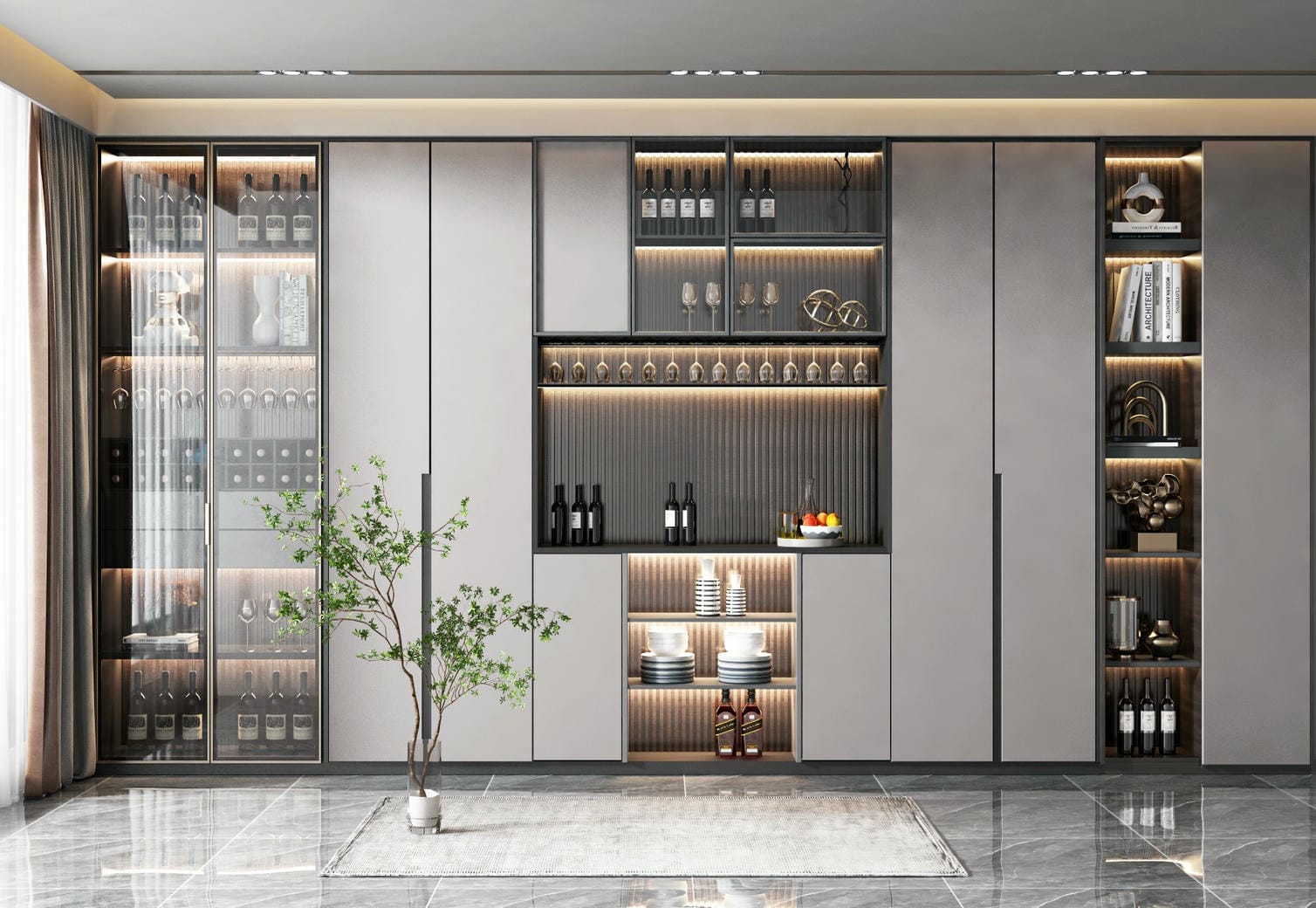 Mẫu nội thất tủ rượu trong thiết kế nhà 6x13m Mẫu nội thất tủ rượu trong thiết kế nhà 6x13m