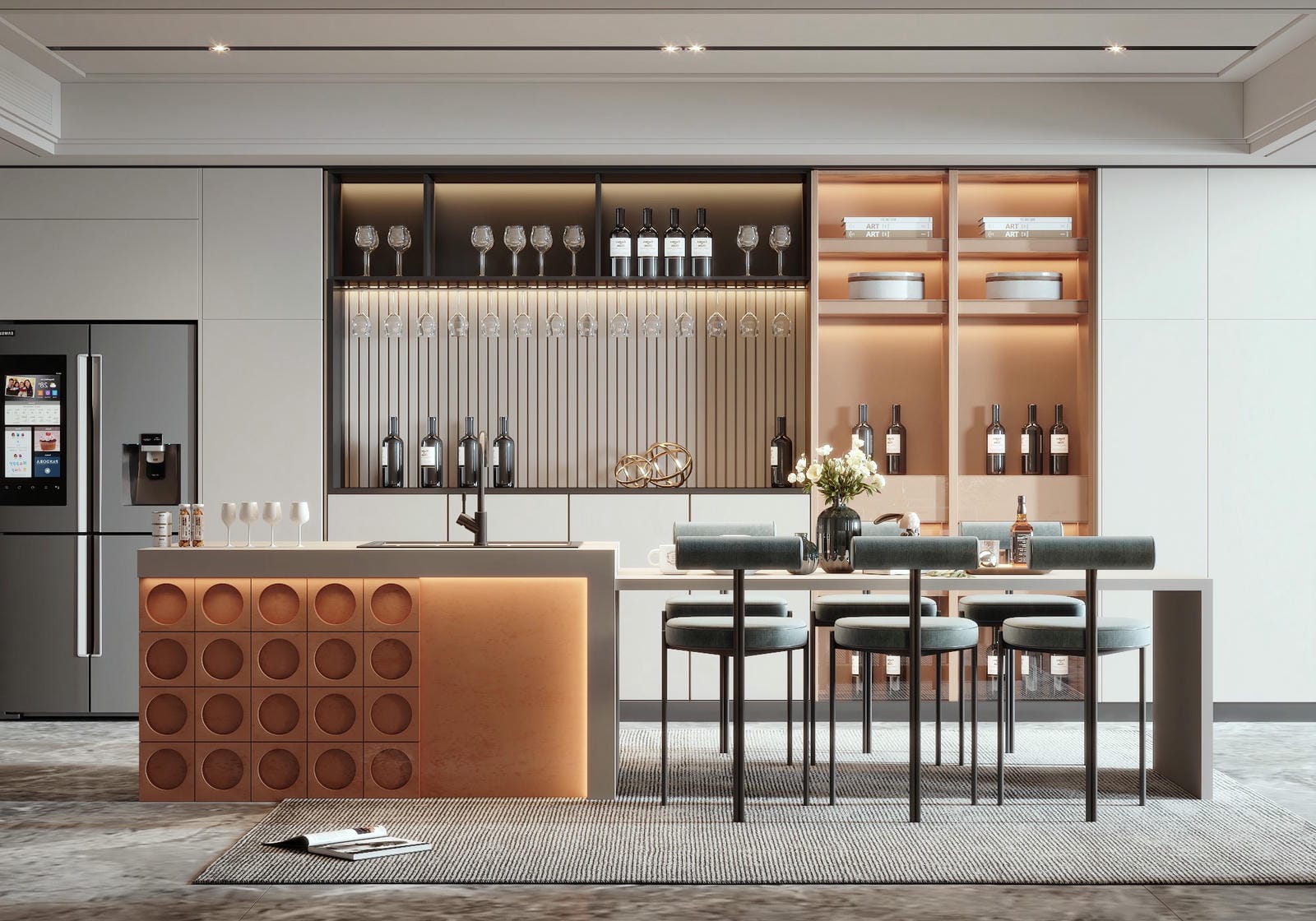 Mẫu phòng bếp đẹp hiện đại có quầy bar Mẫu phòng bếp đẹp hiện đại có quầy bar