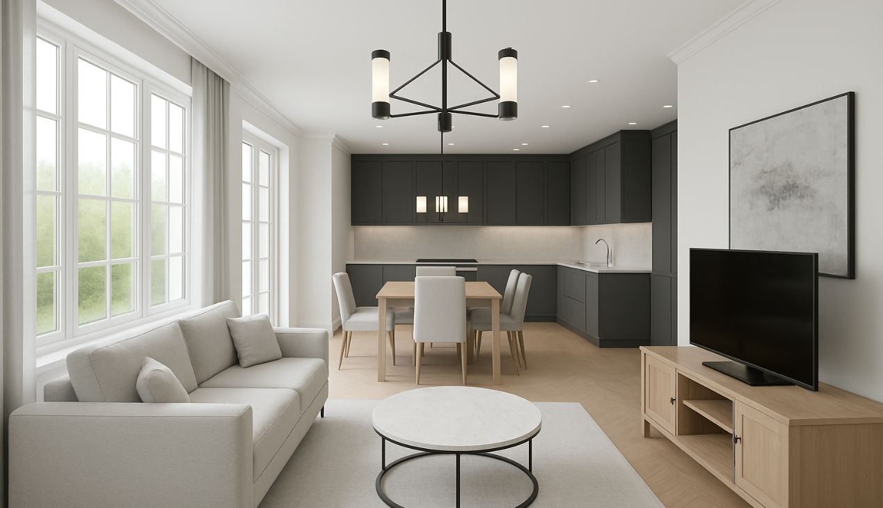 Mẫu phòng khách liền bếp 30m2 Mẫu phòng khách liền bếp 30m2