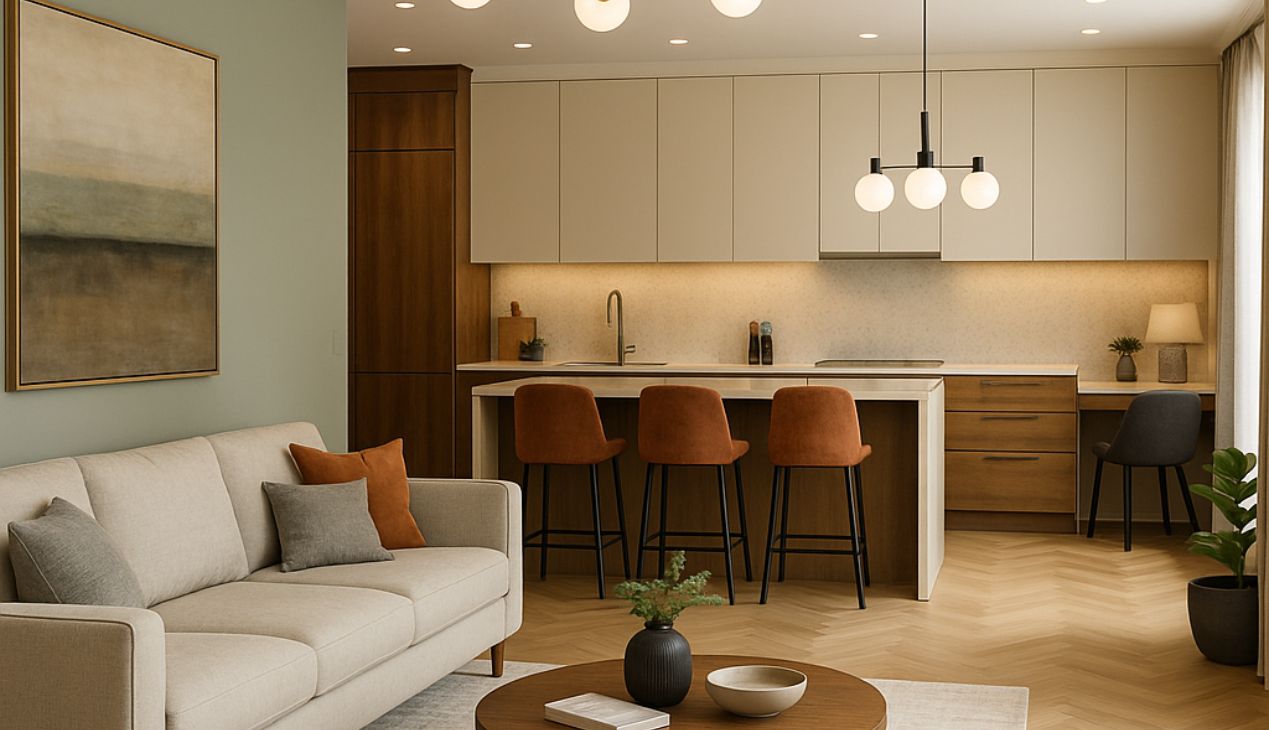 Mẫu phòng khách liền bếp 40m2 Mẫu phòng khách liền bếp 40m2