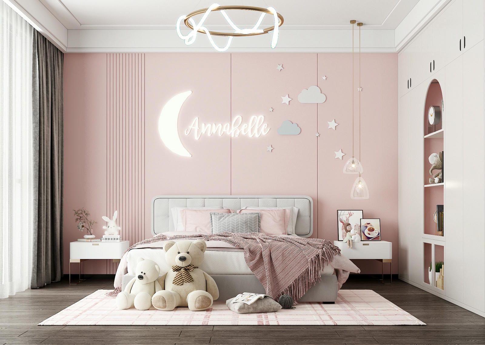 Mẫu phòng ngủ màu hồng có tủ đồ Mẫu phòng ngủ màu hồng có tủ đồ