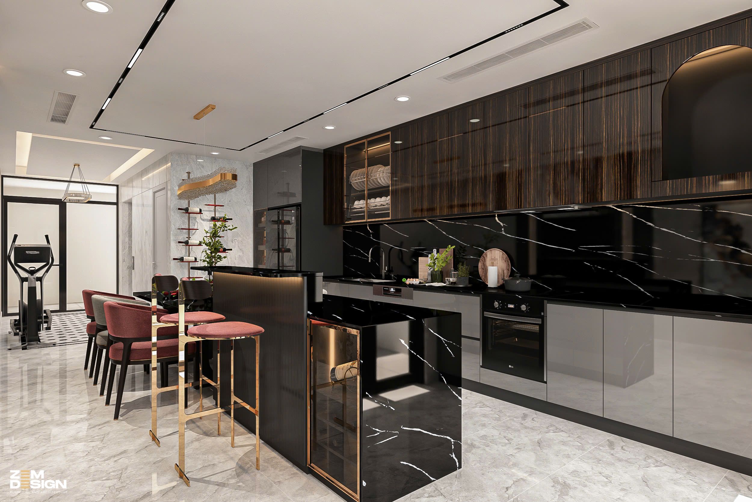 Mẫu tủ bếp acrylic bóng gương hiện đại