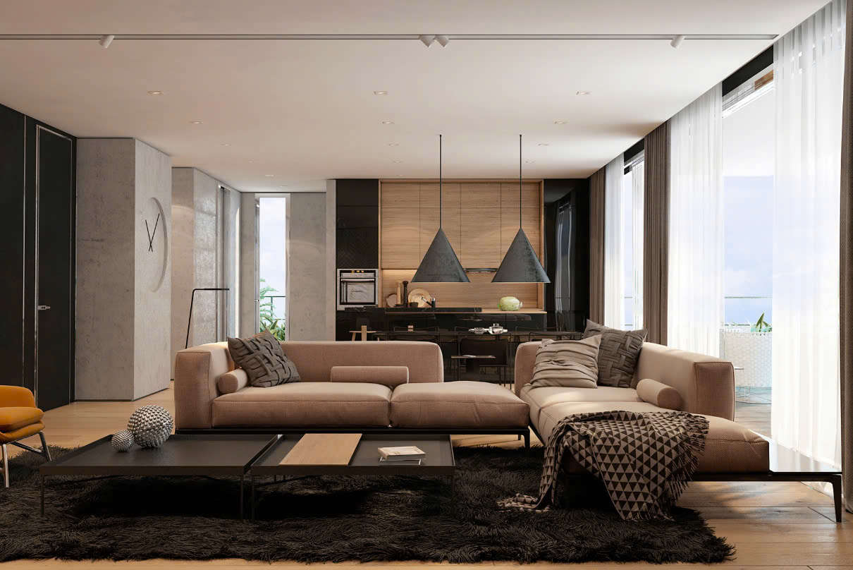 Phòng khách bếp liền nhau diện tích 50m2 Phòng khách bếp liền nhau diện tích 50m2