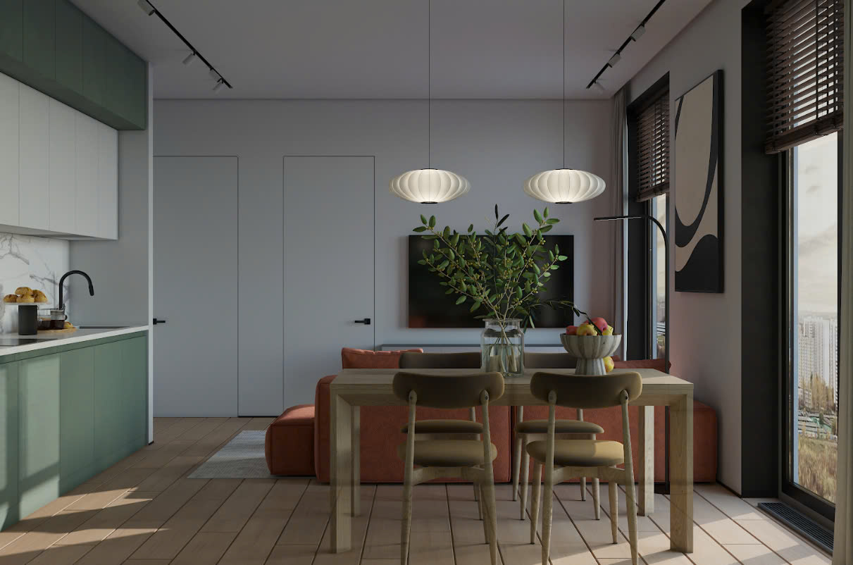 Phòng khách liền bếp 30m2 kiểu Nhật Phòng khách liền bếp 30m2 kiểu Nhật