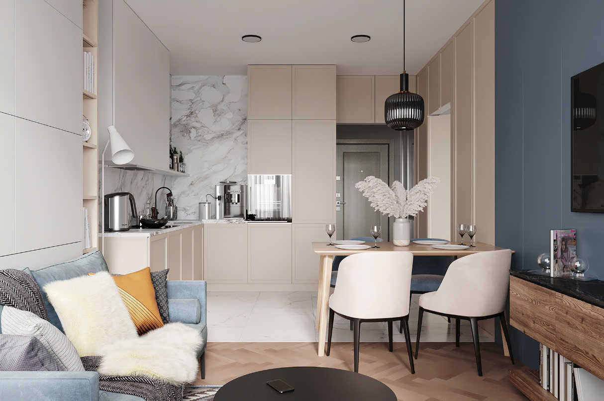 Phòng khách liền bếp 40m2 chung cư nhỏ Phòng khách liền bếp 40m2 chung cư nhỏ