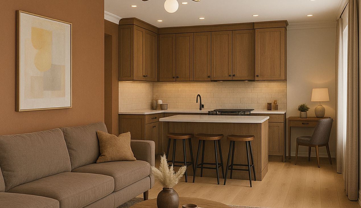 Phòng khách liền bếp 40m2 đơn giản Phòng khách liền bếp 40m2 đơn giản