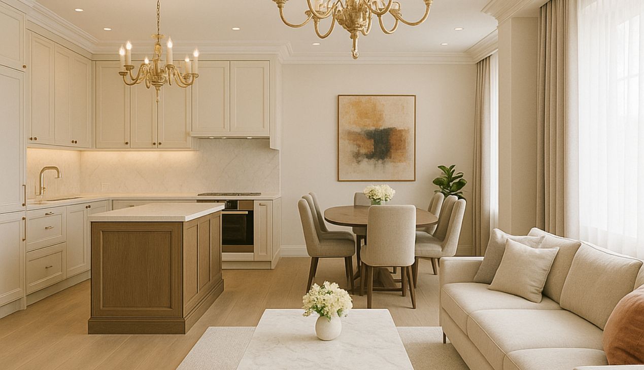 Phòng khách liền bếp 40m2 kiểu Nhật Phòng khách liền bếp 40m2 kiểu Nhật