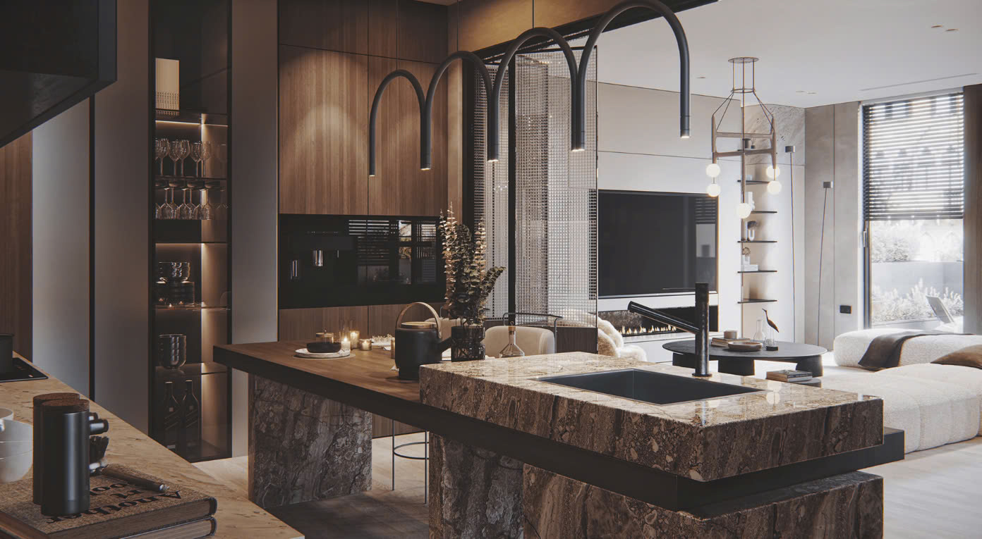 Thiết kế nội thất phòng khách liền bếp 40m2 Thiết kế nội thất phòng khách liền bếp 40m2
