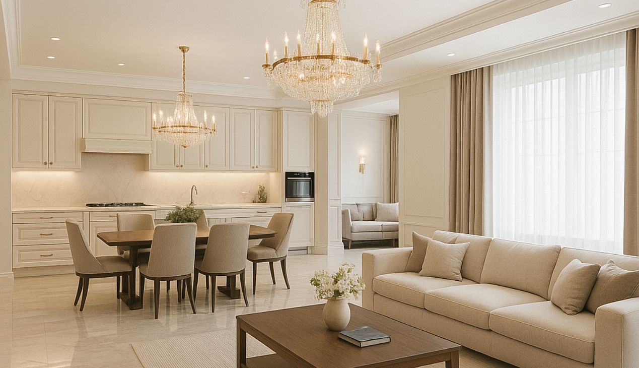 Phòng khách liền bếp 40m2 tinh tế Phòng khách liền bếp 40m2 tinh tế