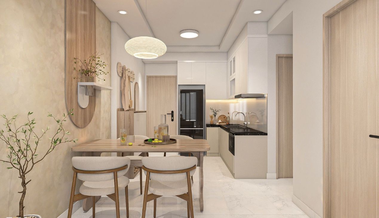Phòng khách liền bếp cho nhà nhỏ