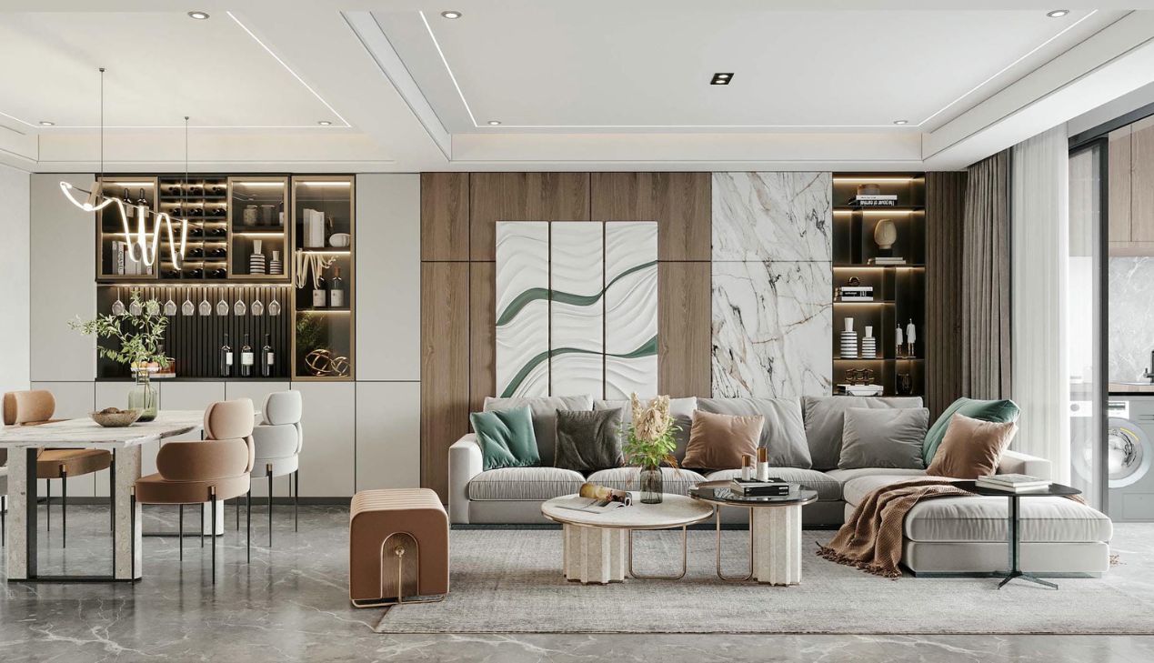 Phòng khách liền bếp đẹp