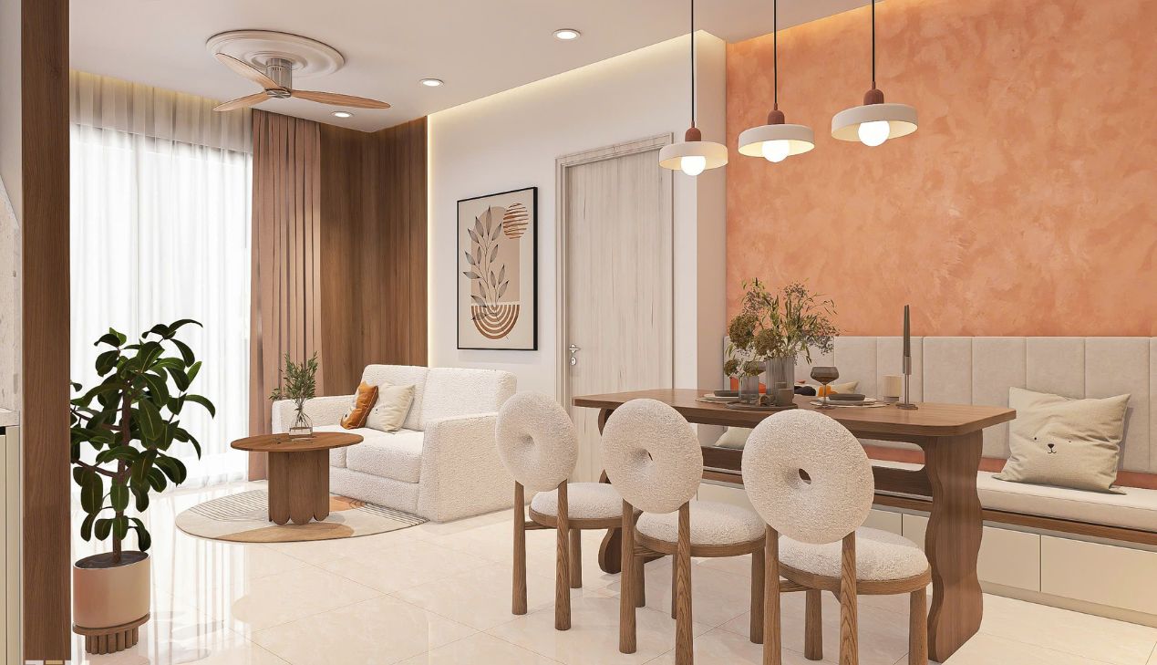 Phòng khách liền bếp phong cách tối giản