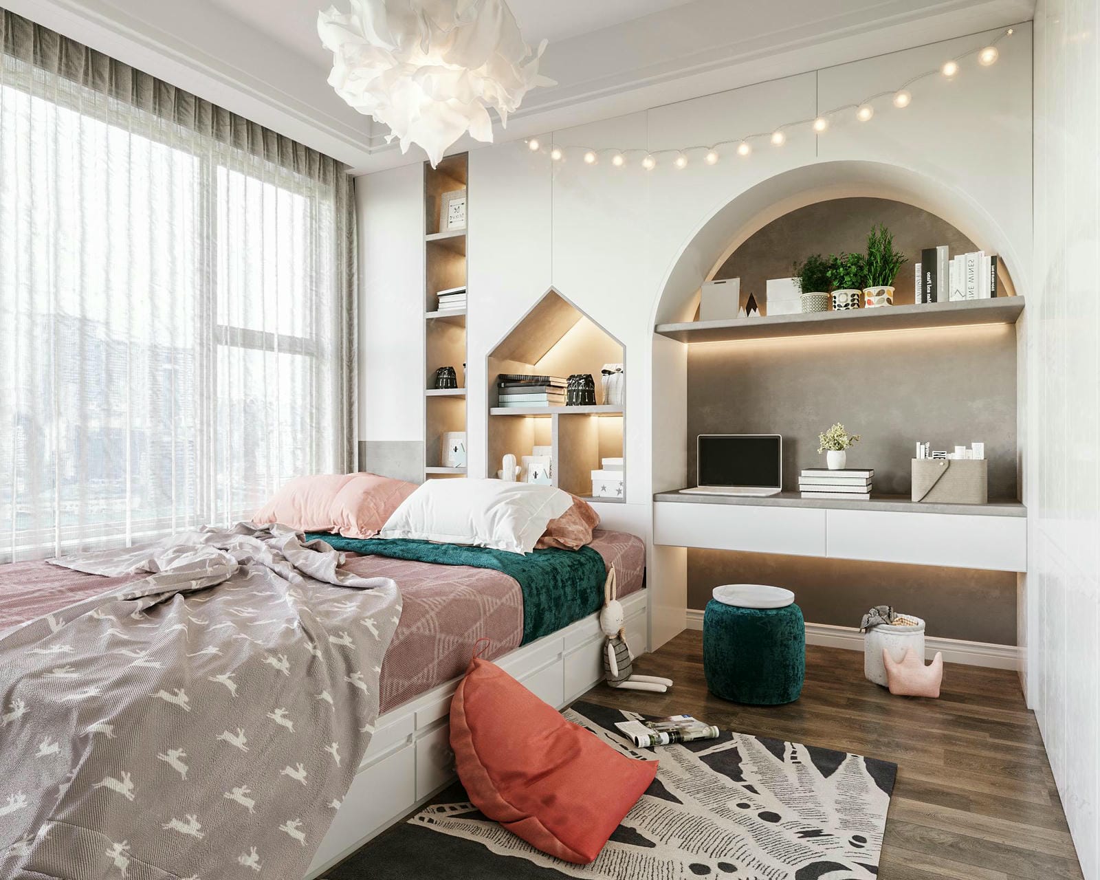 Phòng ngủ bé gái đẹp cho không gian hẹp