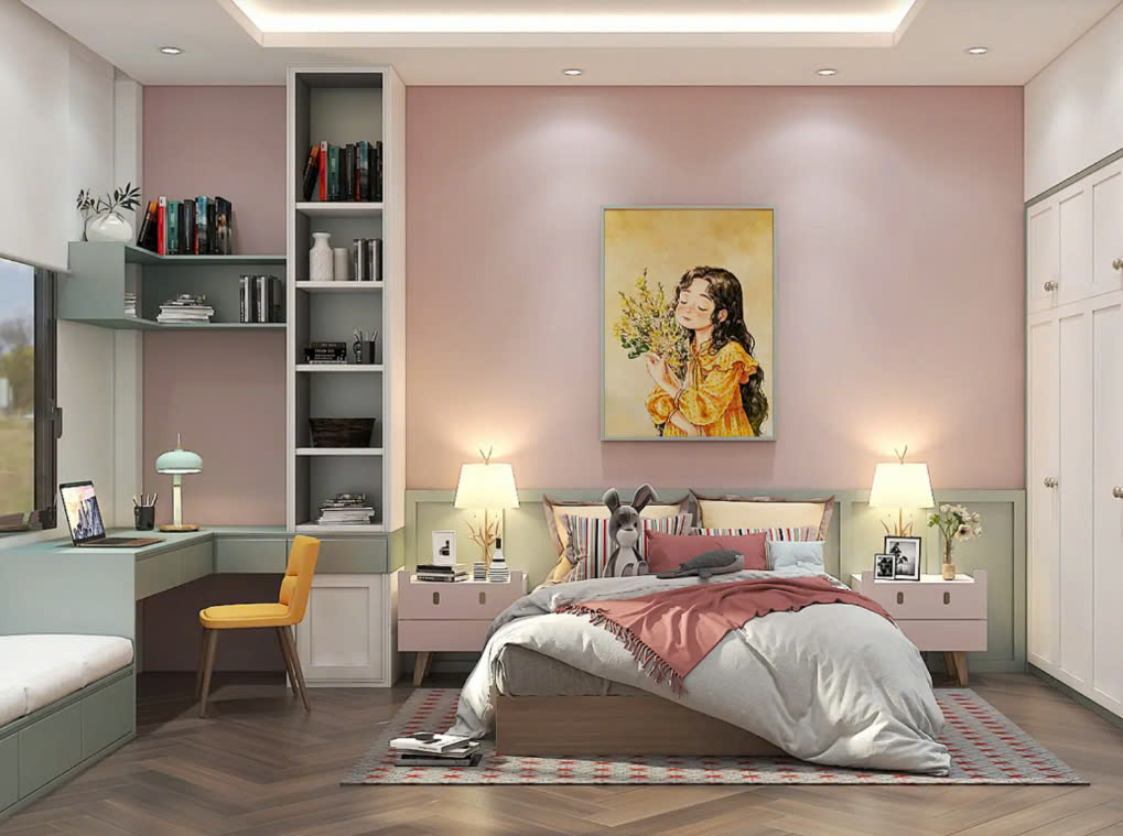 Phòng ngủ màu hồng phấn Phòng ngủ màu hồng phấn
