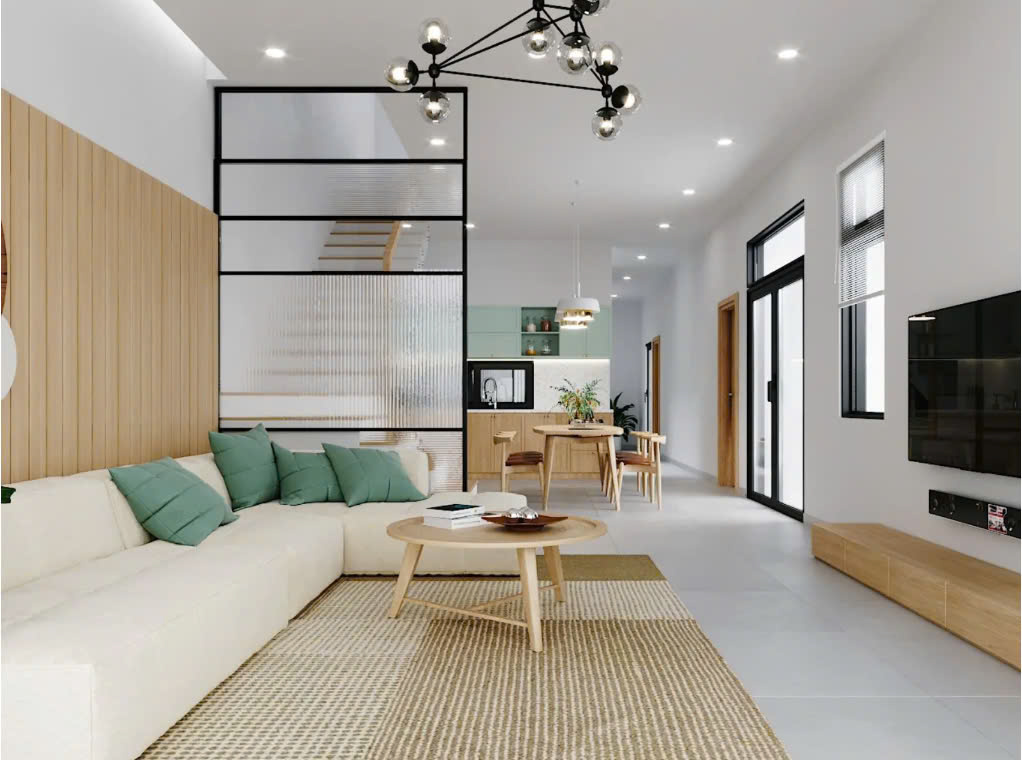 Thiết kế cầu thang đẹp giữa phòng khách và bếp Thiết kế cầu thang đẹp giữa phòng khách và bếp