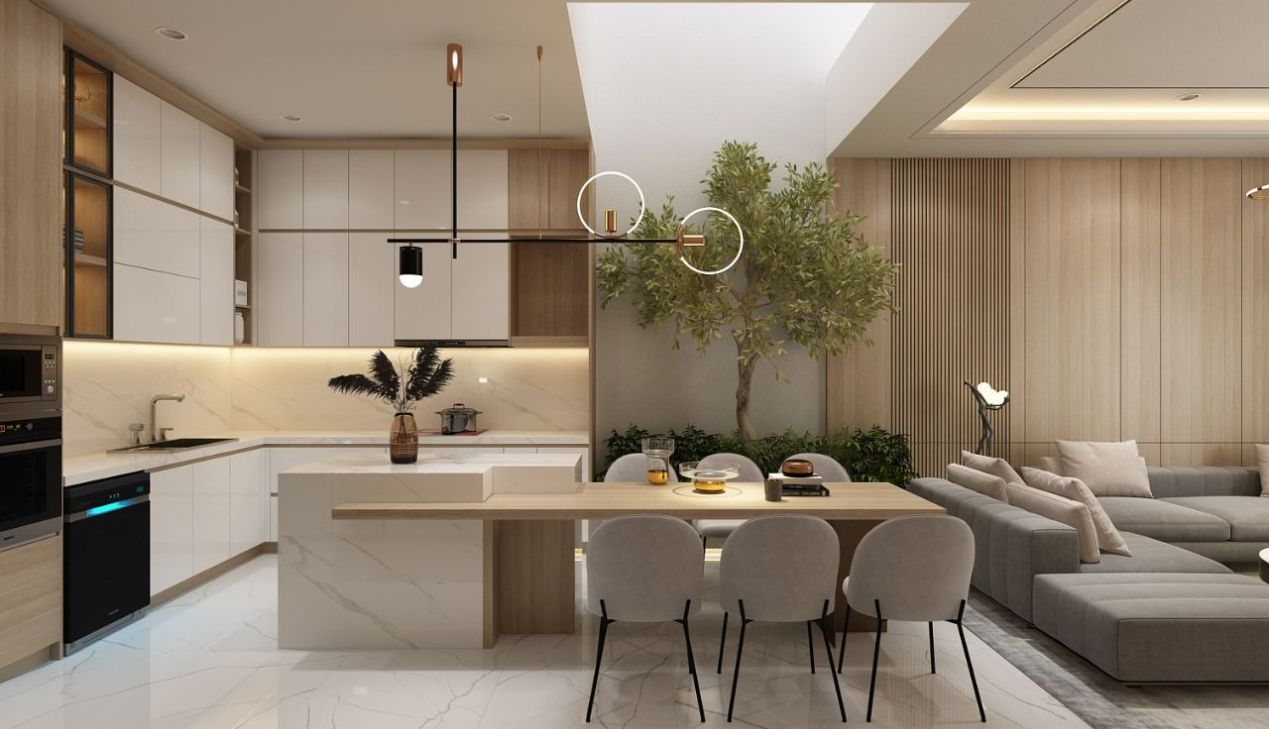 Thiết kế nhà cấp 4 nhỏ có bếp và phòng khách