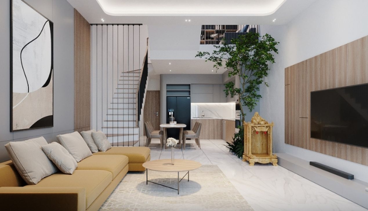 Thiết kế nhà ống đẹp có phòng khách liền bếp Thiết kế nhà ống đẹp có phòng khách liền bếp