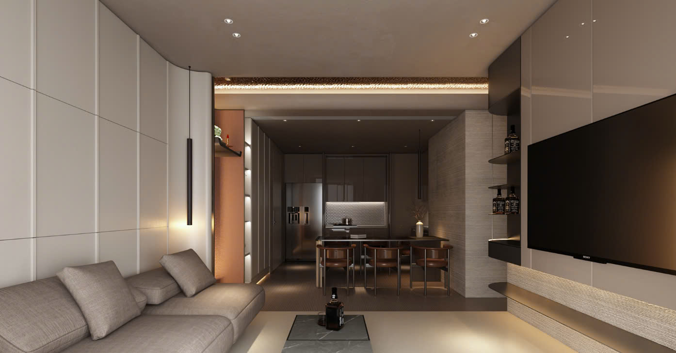Thiết kế phòng khách liền bếp 50m2 Thiết kế phòng khách liền bếp 50m2