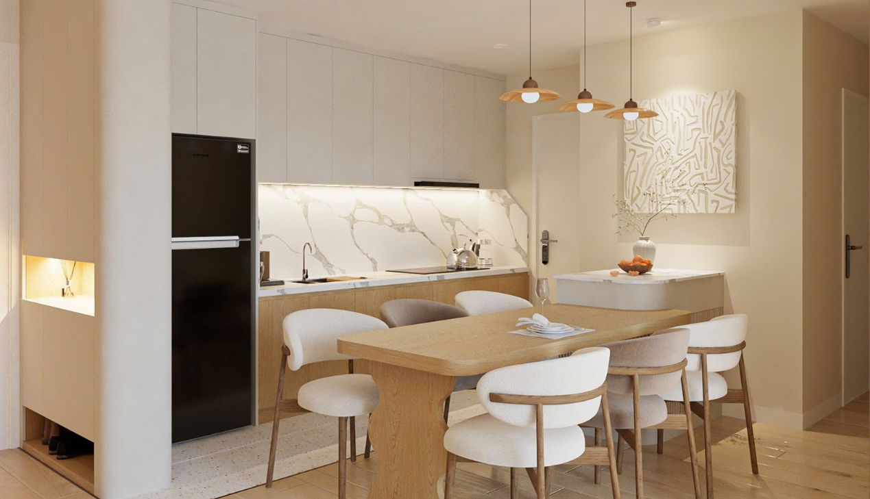 Thiết kế phòng khách liền bếp chung cư