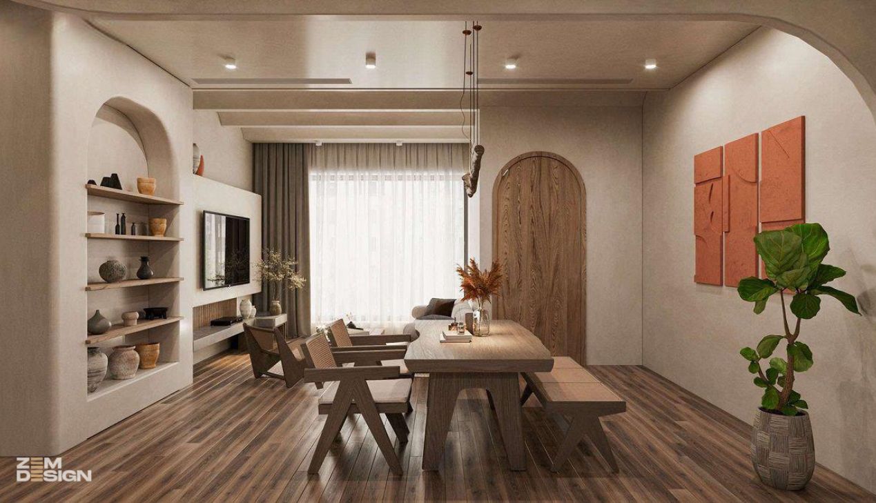 Thiết kế phòng khách liền bếp đơn giản