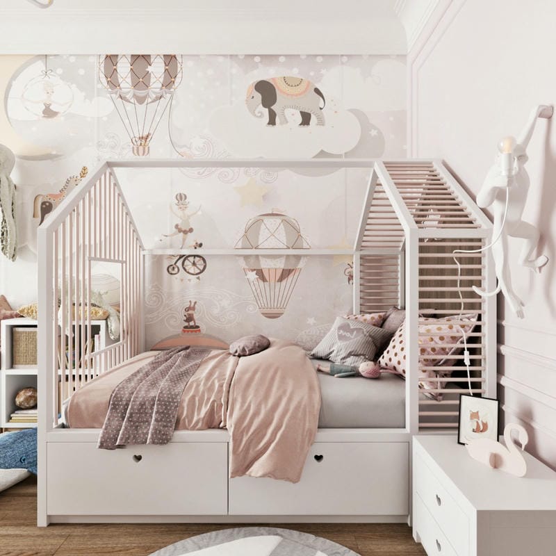 Thiết kế phòng ngủ 15m2 cho bé gái đơn giản