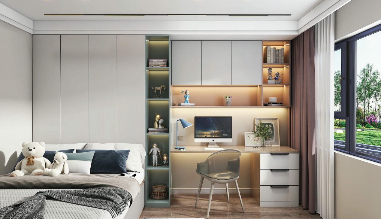 Thiết kế phòng ngủ nhỏ có bàn làm việc tiện dụng Thiết kế phòng ngủ nhỏ có bàn làm việc tiện dụng