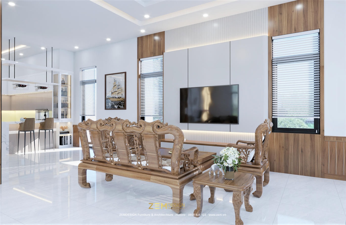Kích thước ghế gỗ phòng khách theo phong cách truyền thống