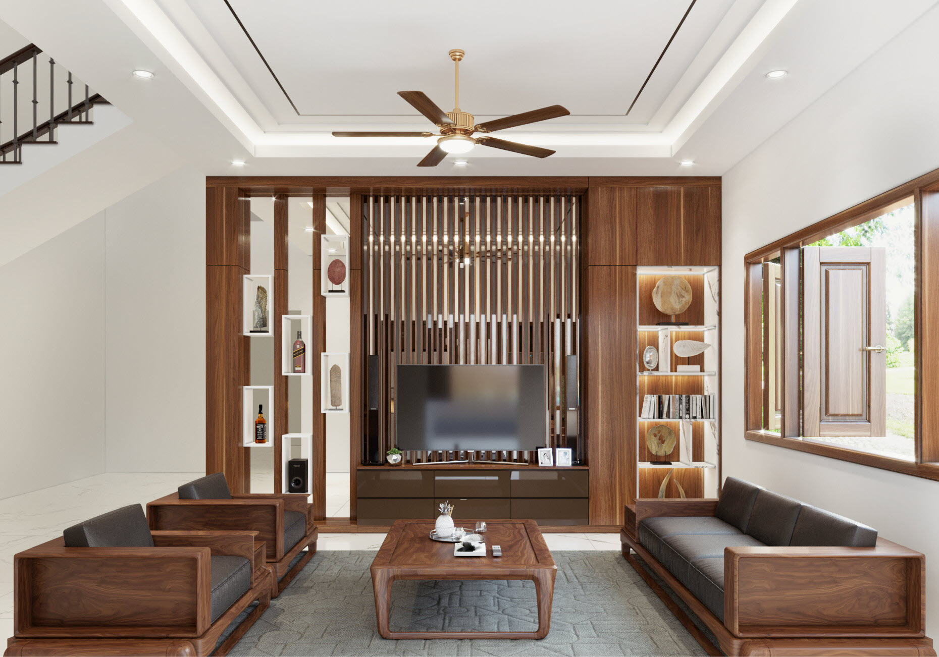 Lam gỗ phòng khách chất liệu gỗ  tự nhiên Lam gỗ phòng khách chất liệu gỗ  tự nhiên