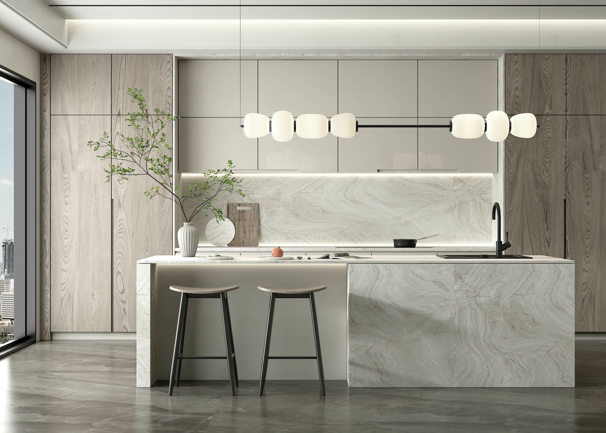 Mẫu bếp thiết kế mặt bàn đá thạch anh theo phong cách tối giản Mẫu bếp thiết kế mặt bàn đá thạch anh theo phong cách tối giản