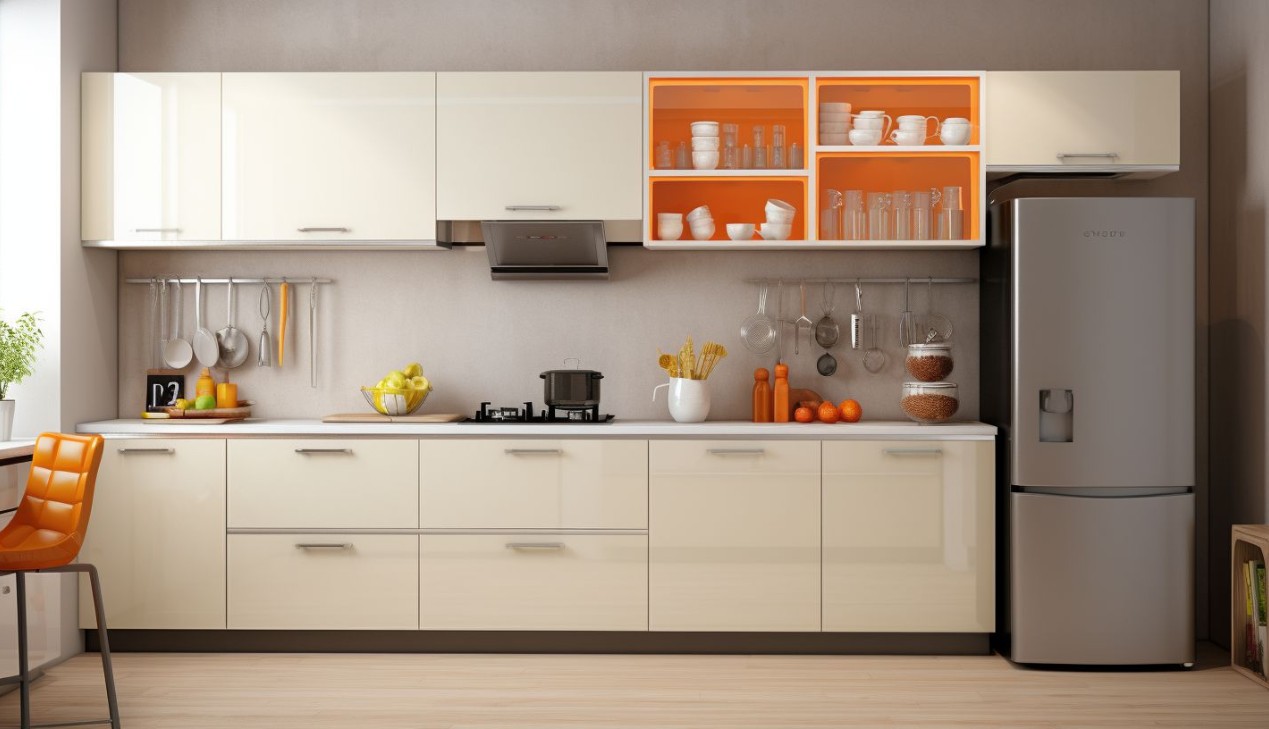 Mẫu tủ bếp nhựa chữ I phong cách hiện đại
