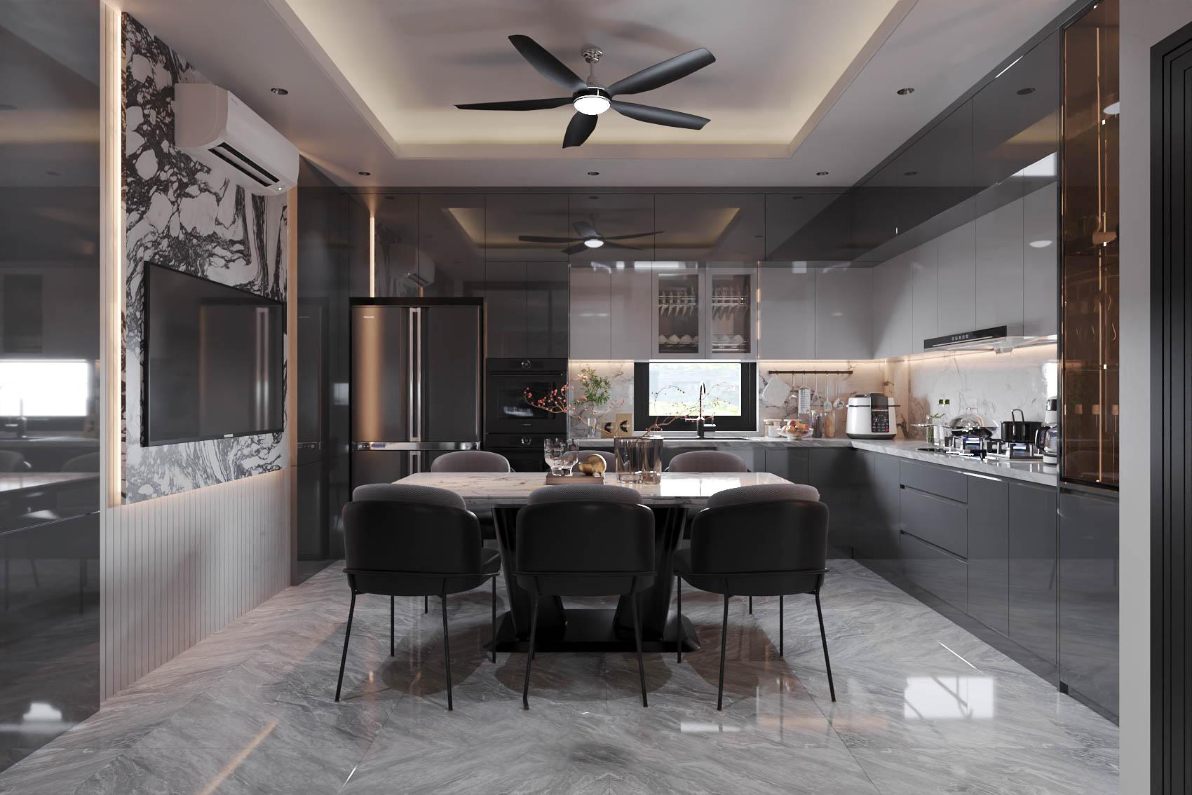 Tủ bếp acrylic chữ L đẹp