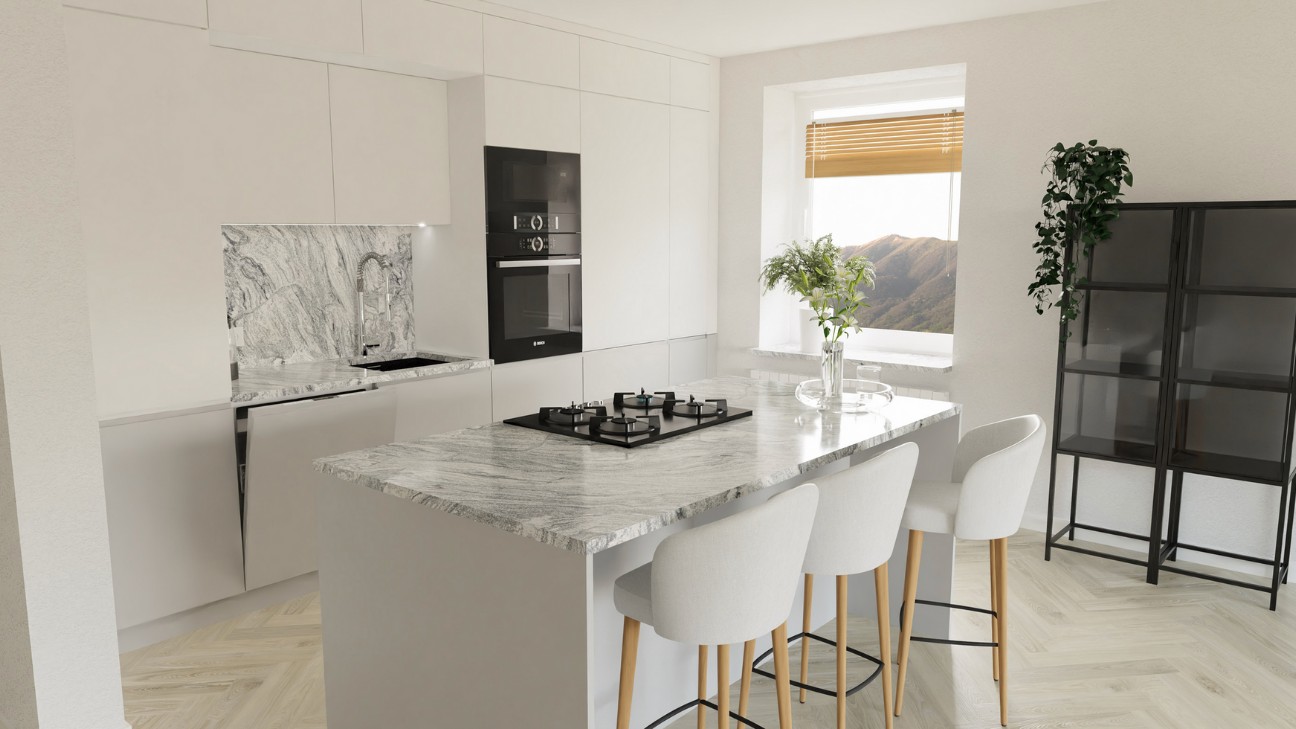 Bàn bếp sử dụng đá marble sang trọng 