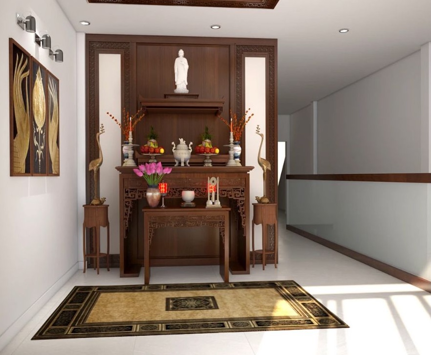 Bàn thờ được thiết kế bằng gỗ tự nhiên