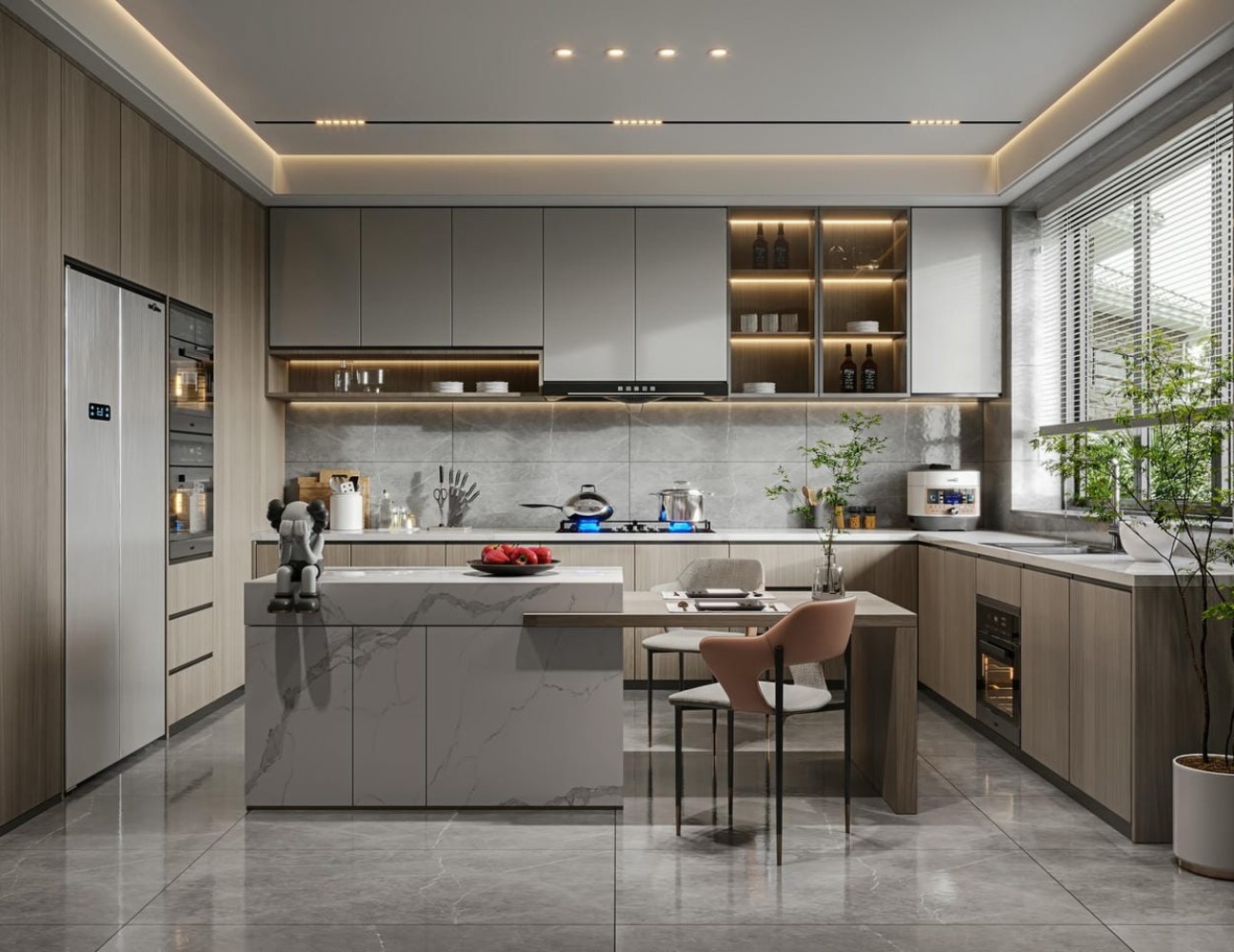 Bếp chữ L có đảo bếp rộng rãi