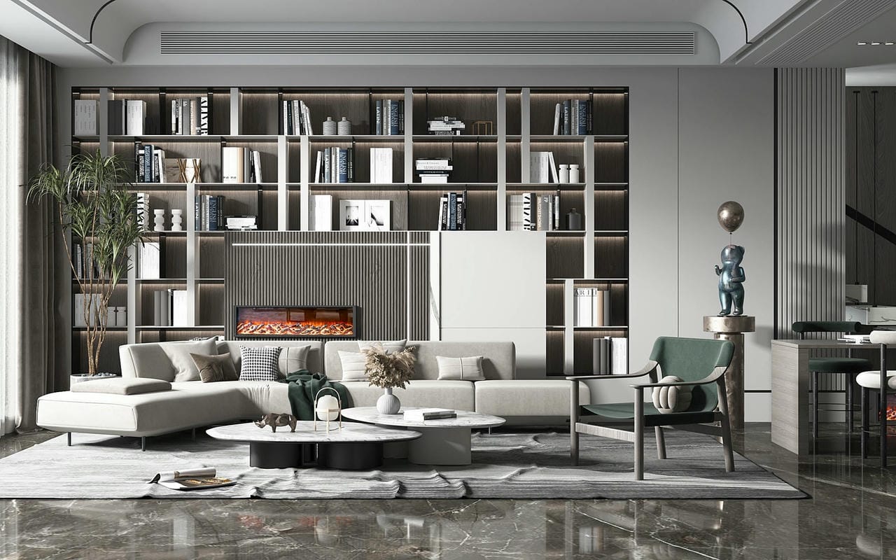 Decor kệ gỗ trưng bày trong phòng khách Decor kệ gỗ trưng bày trong phòng khách
