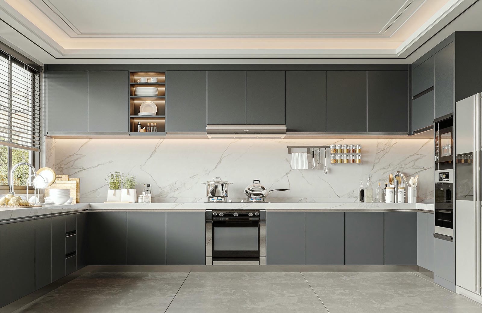 Decor tủ bếp chữ L đơn giản cho chung cư