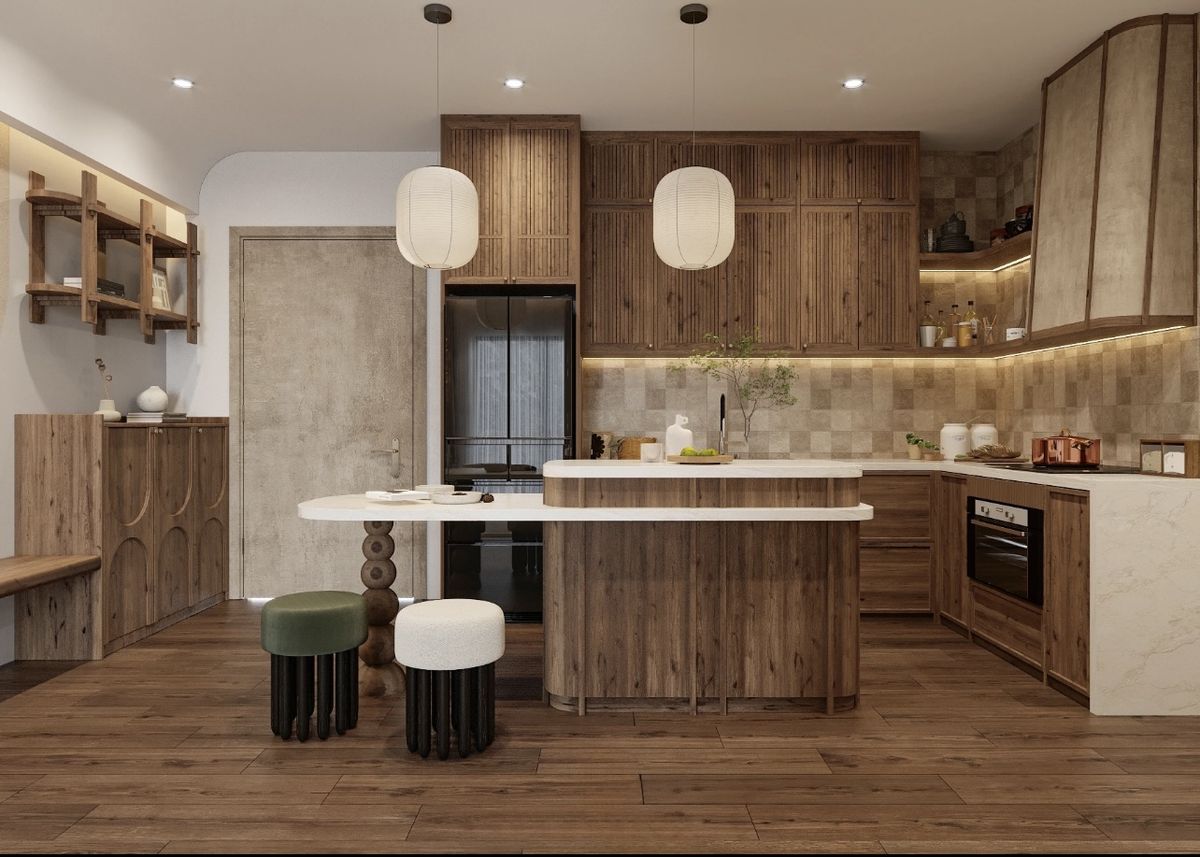 Decor tủ bếp chữ L gỗ tự nhiên đẹp Decor tủ bếp chữ L gỗ tự nhiên đẹp