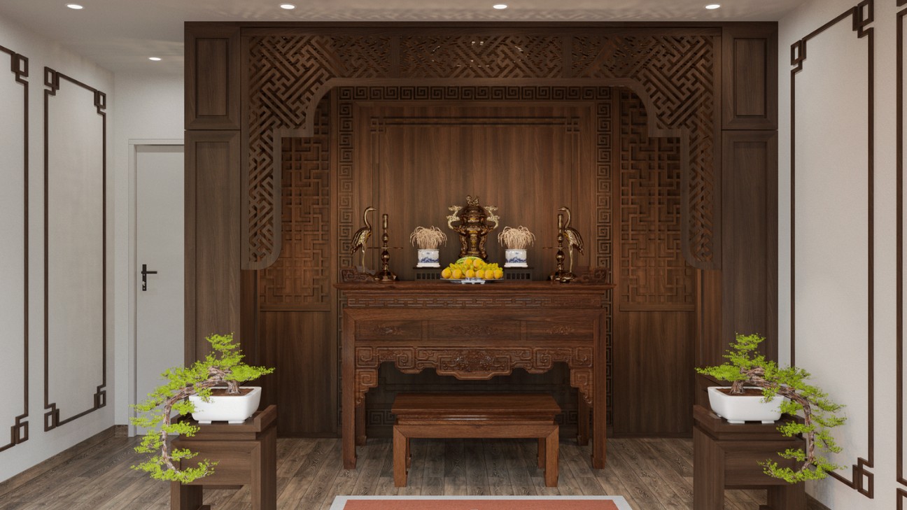 Gian thờ phòng khách đẹp với ánh sáng trang nhã Gian thờ phòng khách đẹp với ánh sáng trang nhã