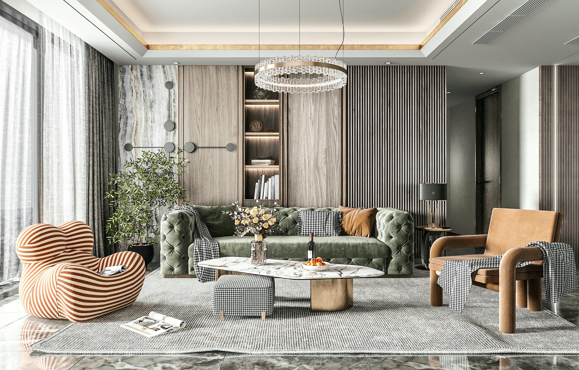 Kệ gỗ trang trí phòng khách phong cách tân cổ điển Kệ gỗ trang trí phòng khách phong cách tân cổ điển