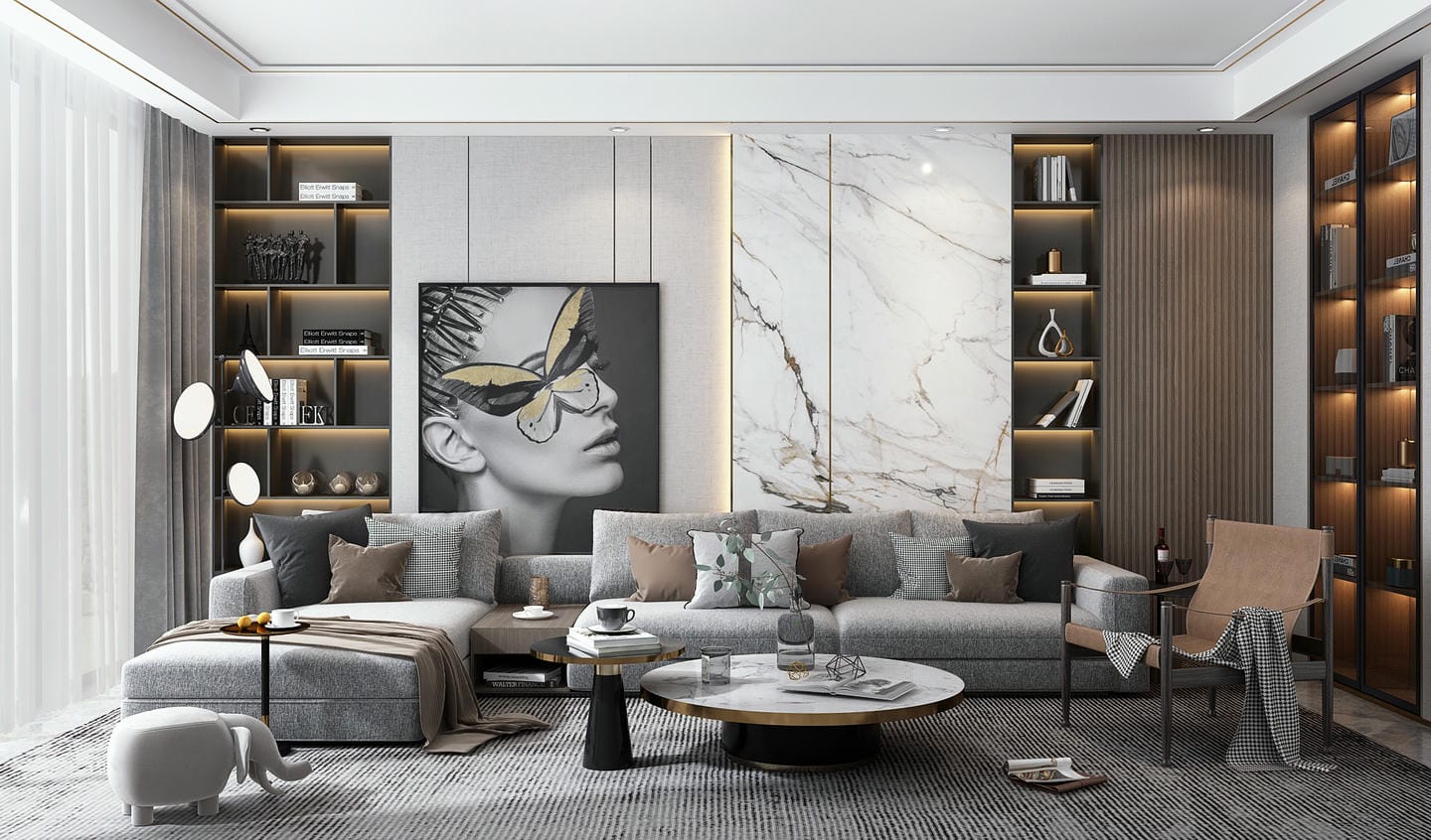 Kệ góc tường decor phòng khách