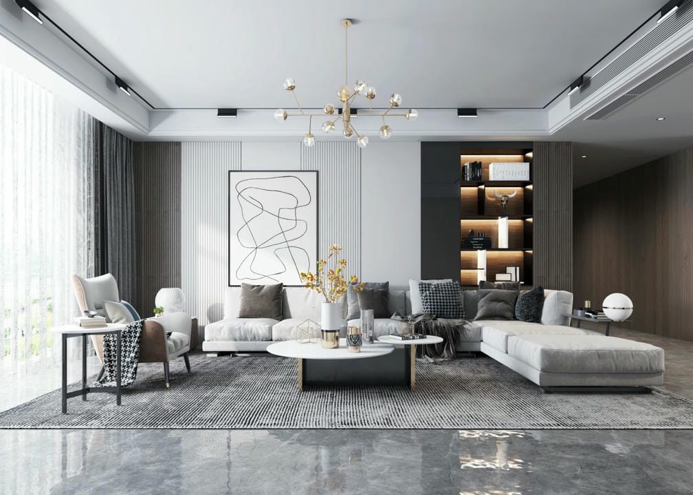 Kệ góc tường kính đẹp trong phòng khách
