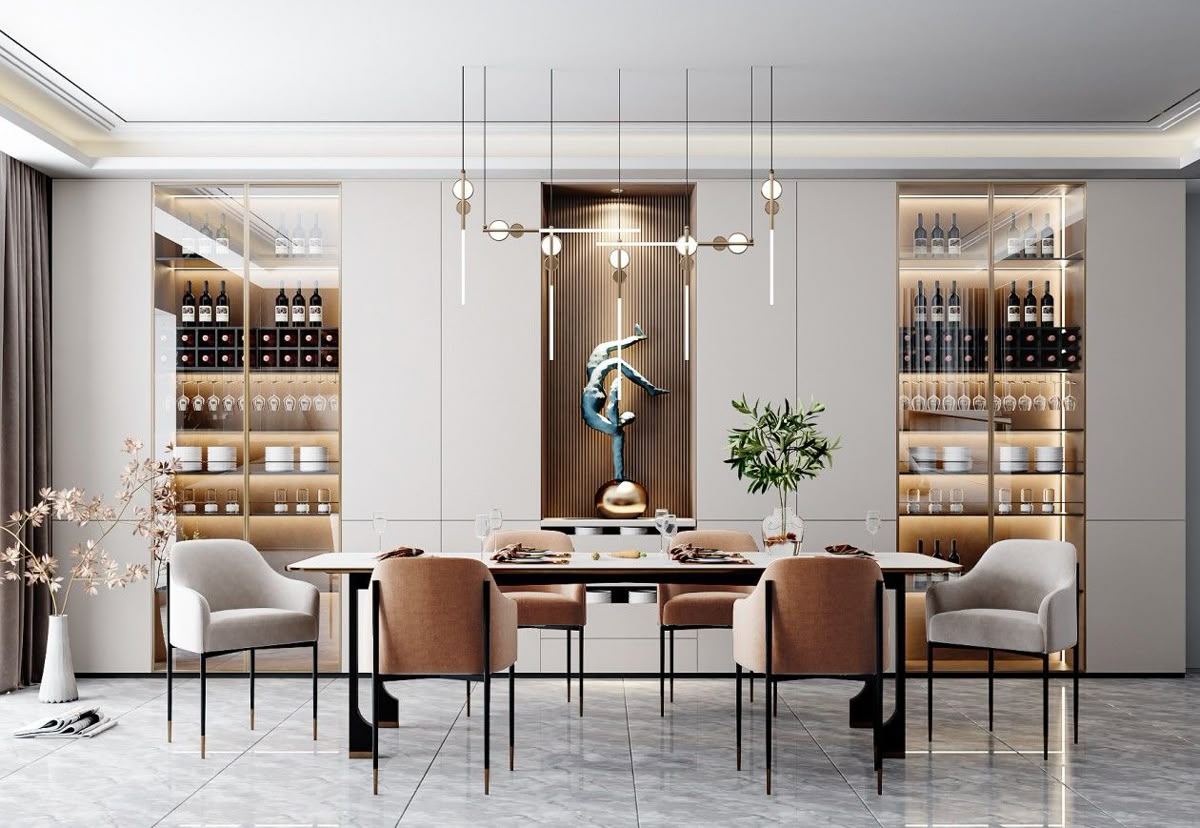 Kệ rượu trang trí phòng khách kiểu Modern Luxury